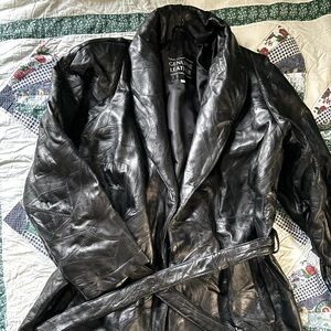 Vintage Black Genuine LeatherJacket with Patchwork Design & Belt